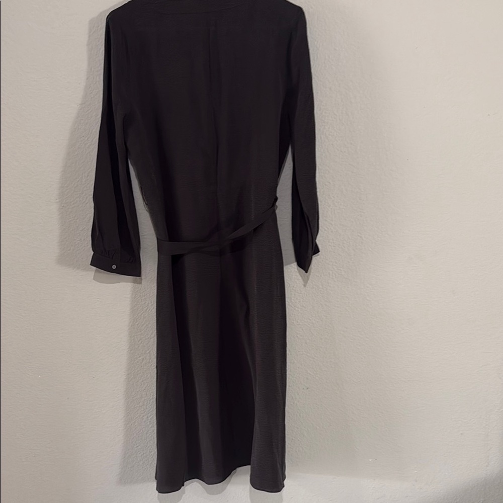 Everlane Black Wrap Dress belted button front midi Cuffed Sleeves cupro blouson - Picture 11 of 14